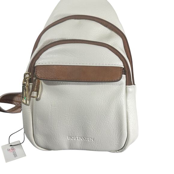 Bostanten White Faux Leather Sling Backpack Crossbody Bag w/Adjustable Strap NEW - Picture 2 of 7